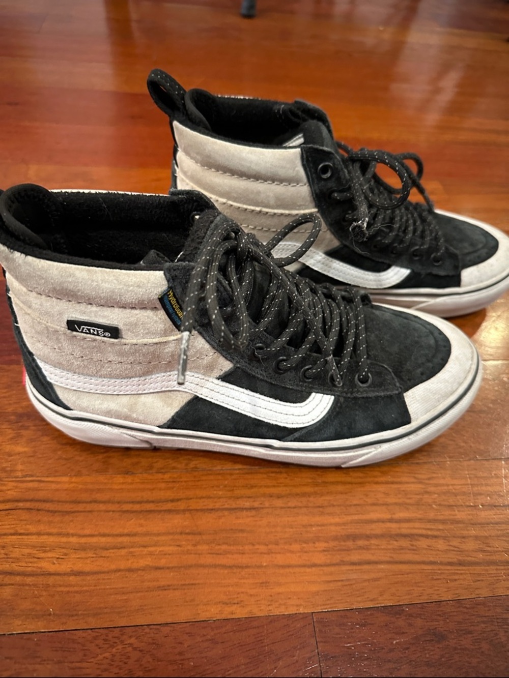 Vans Mens High-Top Sneakers in Black and Gray with White Stripe